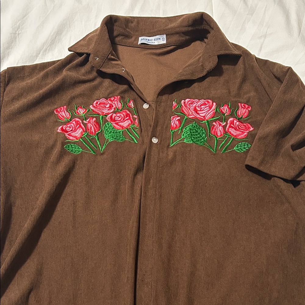 Aelfric Eden Brown Shirt with Pink Floral Design